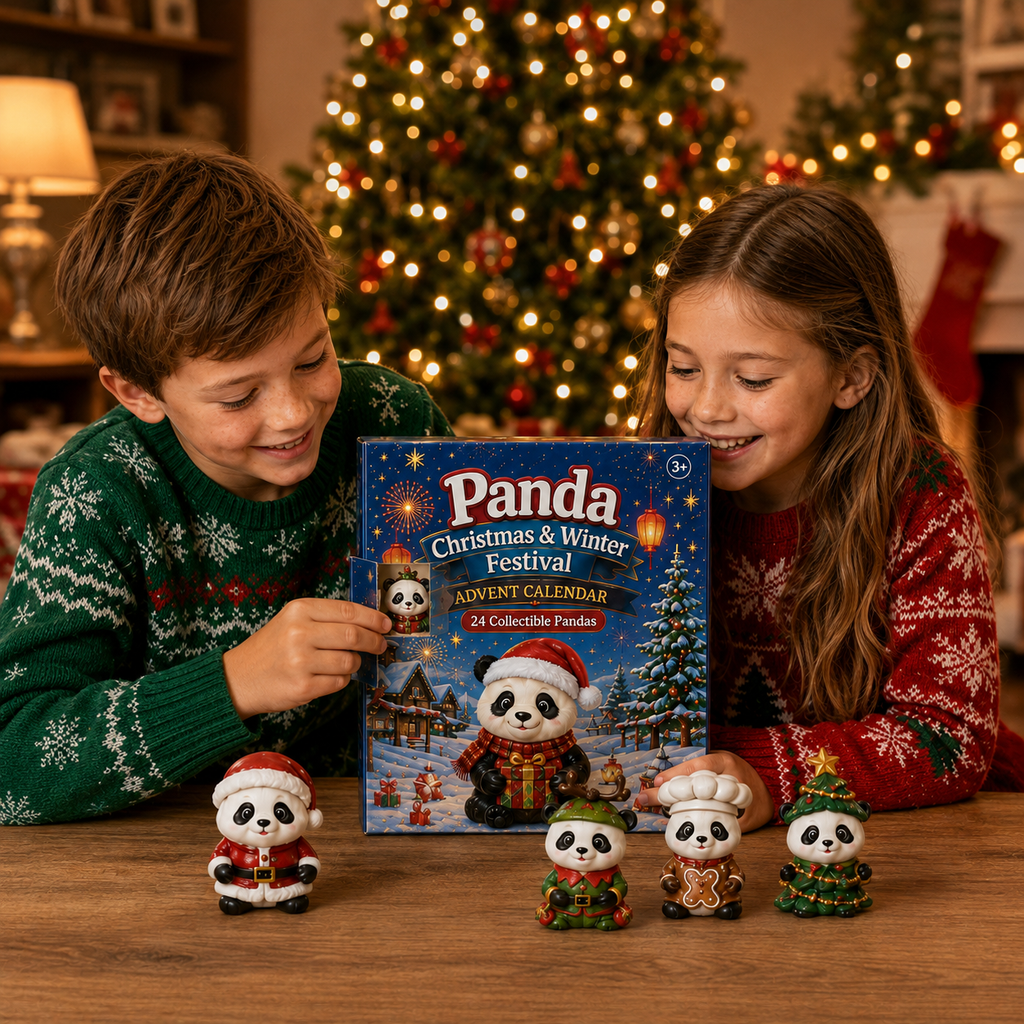 Family opening the panda advent calendar
