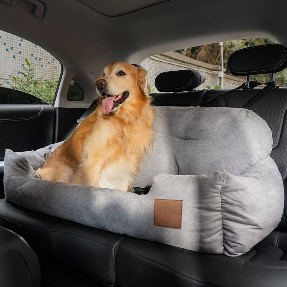 Dog Car Seat Bed - Bolster Design, Three Harness Attachments
