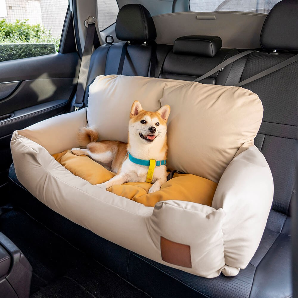 Dog Car Seat Bed - Bolster Design, Three Harness Attachments