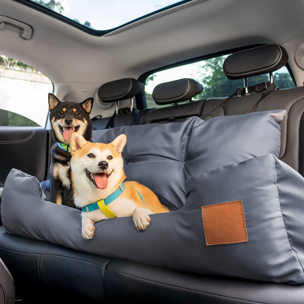 Dog Car Seat Bed - Bolster Design, Three Harness Attachments