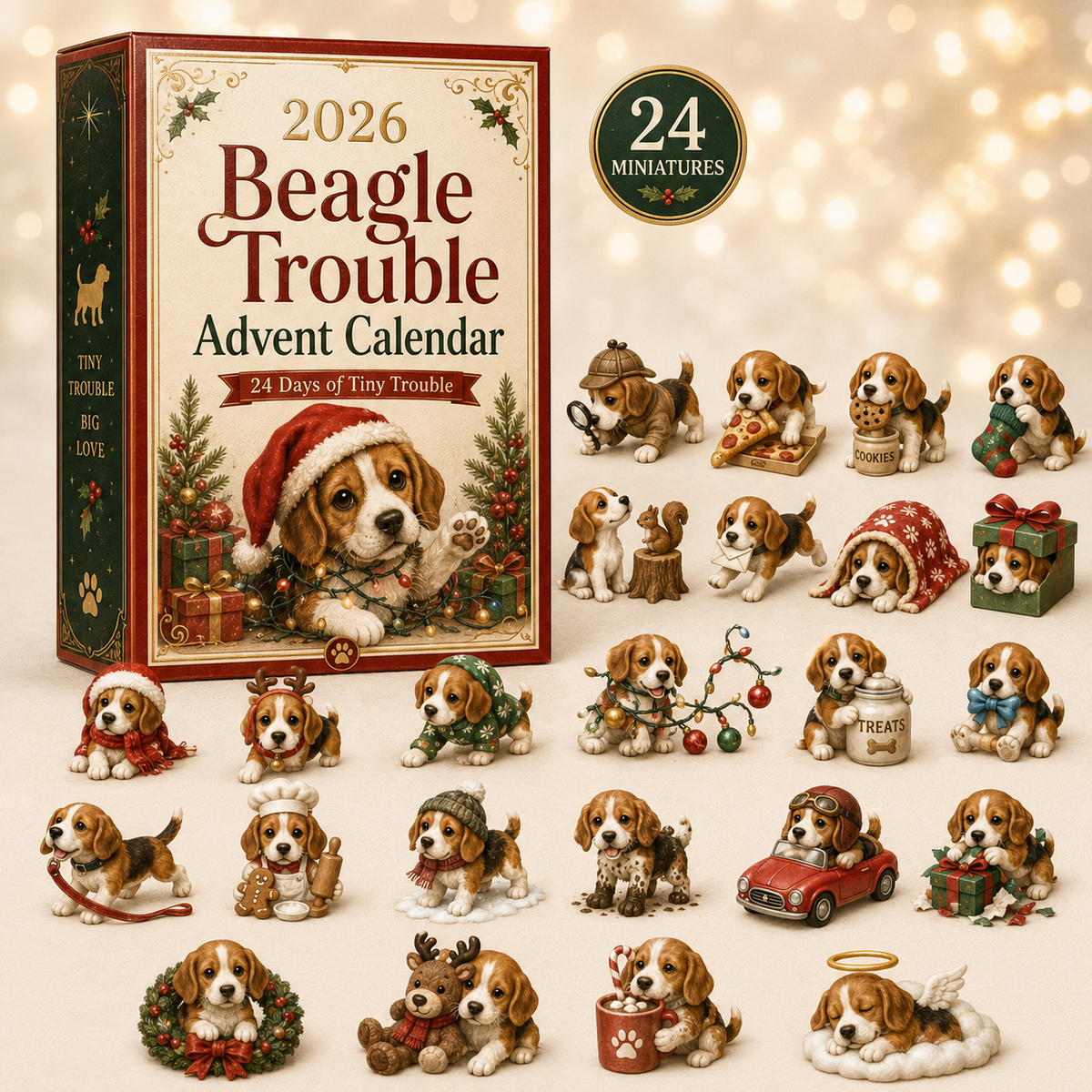 Beagle advent calendar with 24 numbered doors