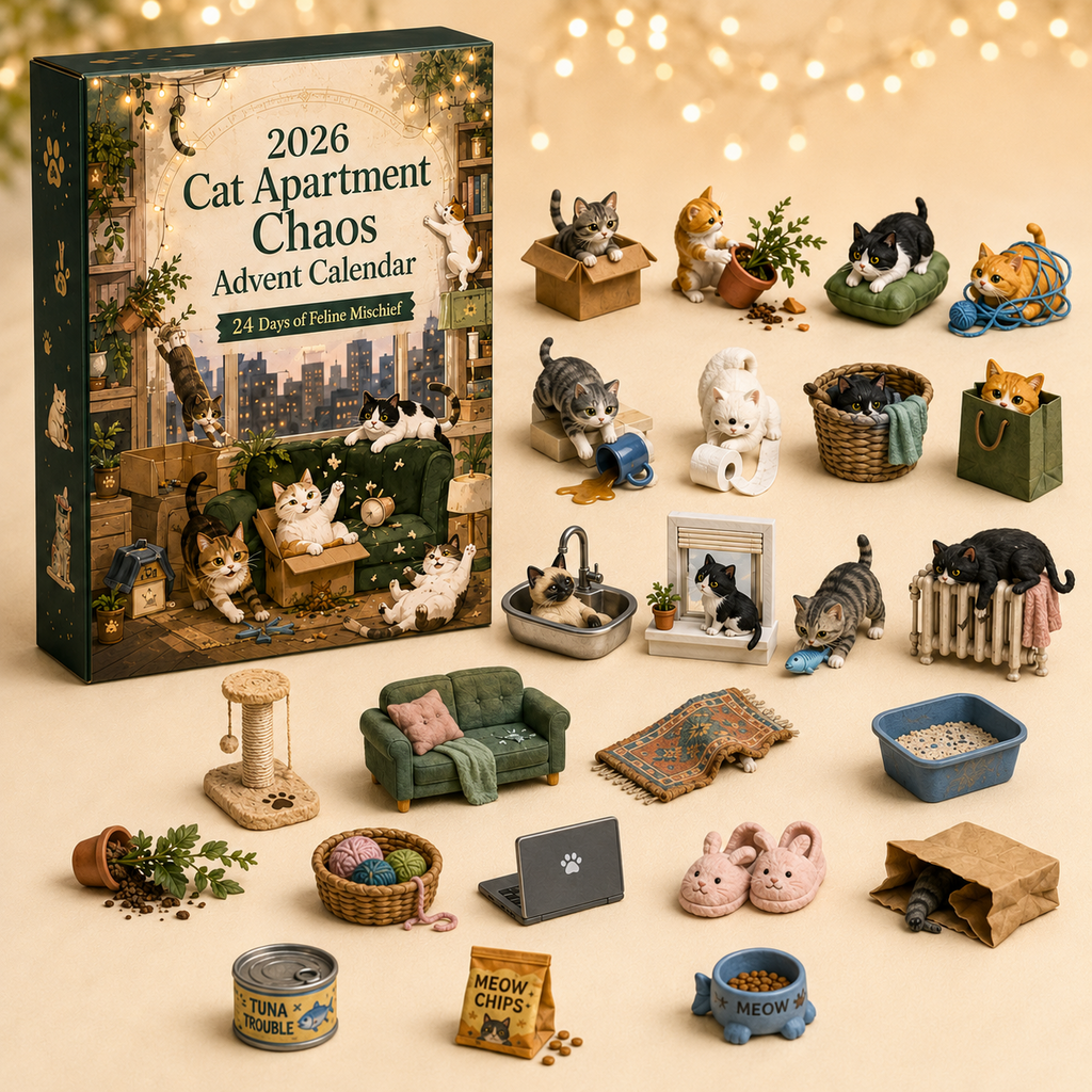 Cat Apartment Chaos Advent Calendar 2026 with 24 Figurines