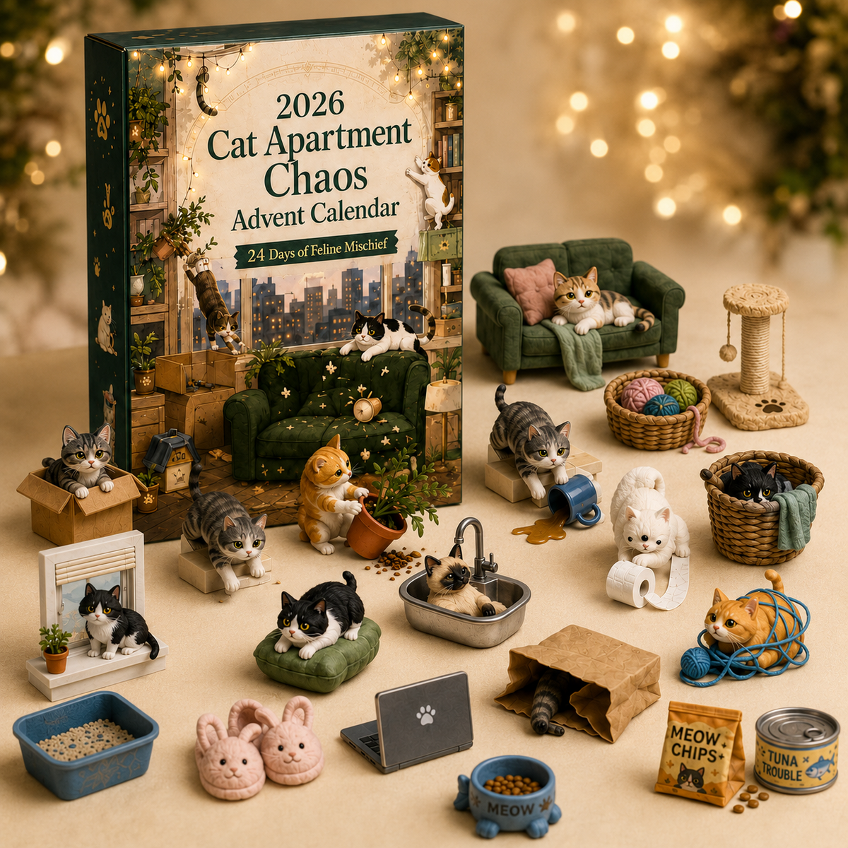 Complete cat apartment figurine collection
