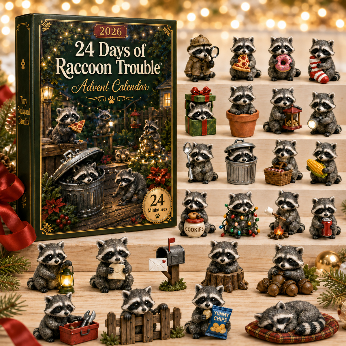 Collectible raccoon figurines from the advent calendar