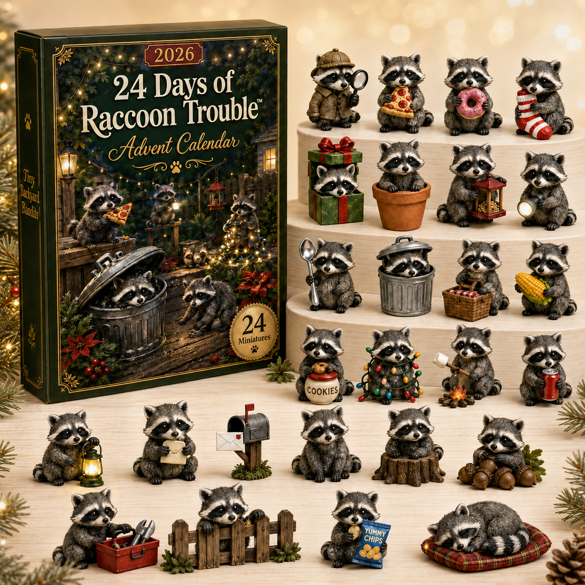 Complete raccoon figurine collection