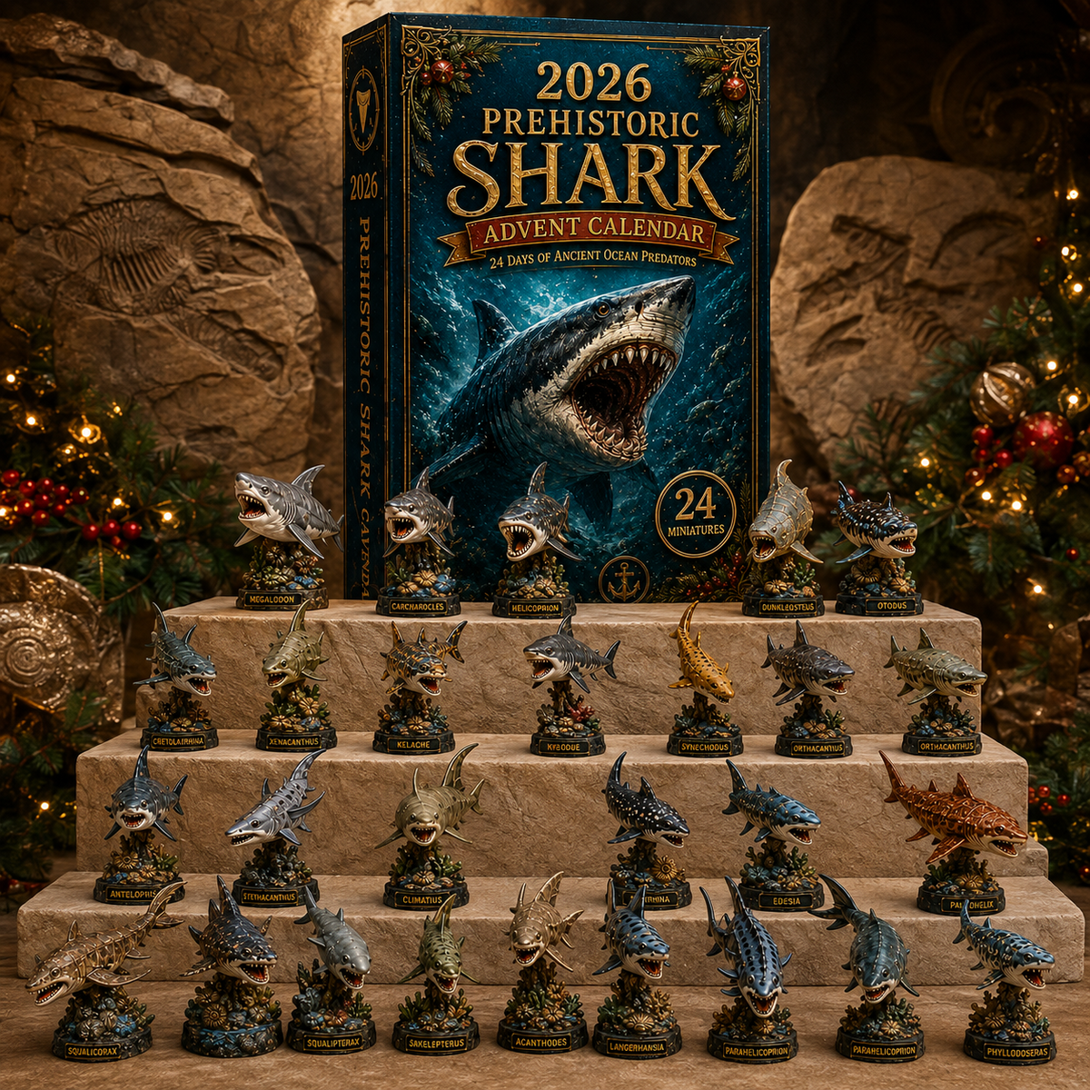 Complete collection of 24 prehistoric sharks