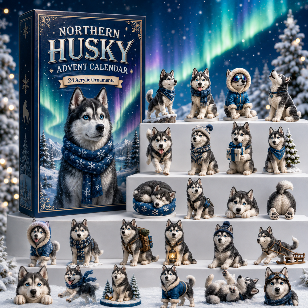 Husky advent calendar with 24 numbered doors