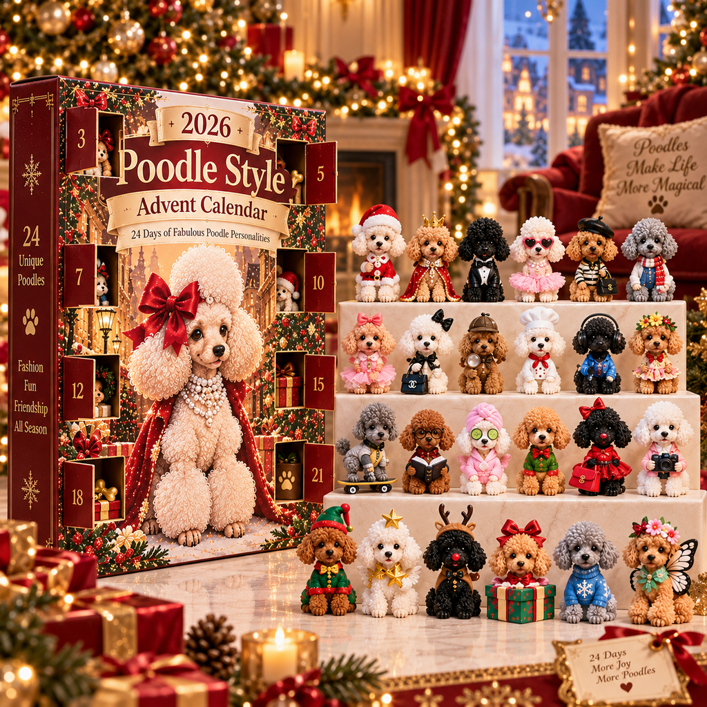 Poodle advent calendar with 24 numbered doors