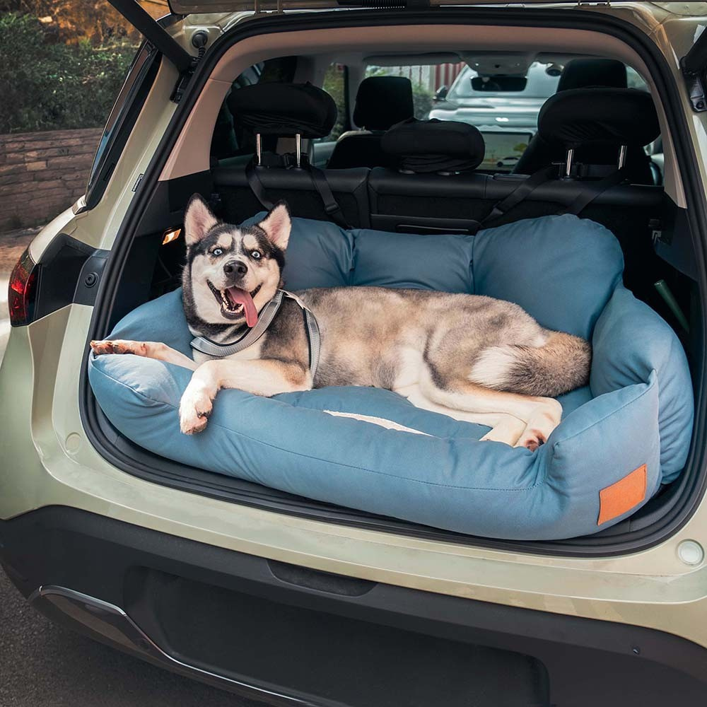 Dog Car Seat Bed - Bolster Design, Three Harness Attachments