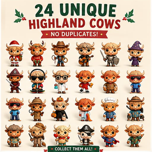 2026 Highland Cow Advent Calendar | 24 Unique Collectible Figurines for Festive Holiday Fun 1