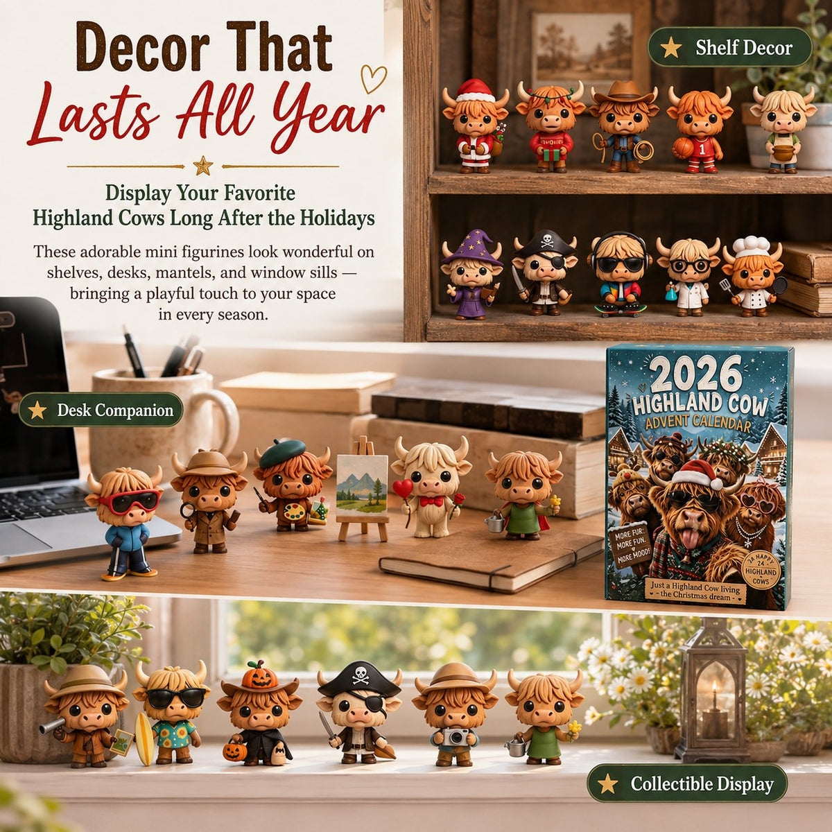 2026 Highland Cow Advent Calendar | 24 Unique Collectible Figurines for Festive Holiday Fun 2