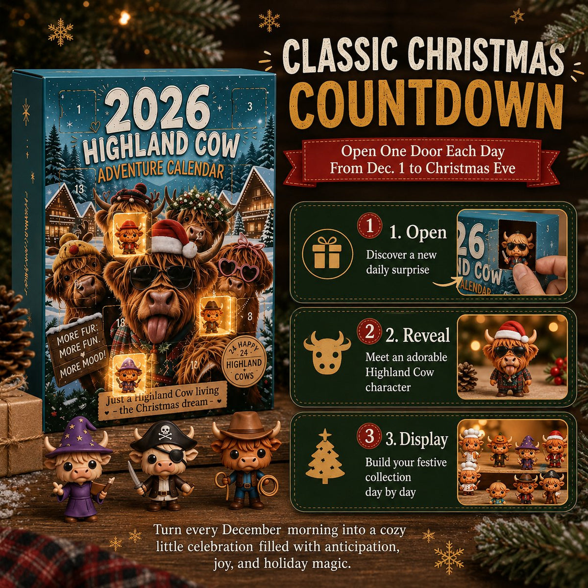 2026 Highland Cow Advent Calendar | 24 Unique Collectible Figurines for Festive Holiday Fun 7
