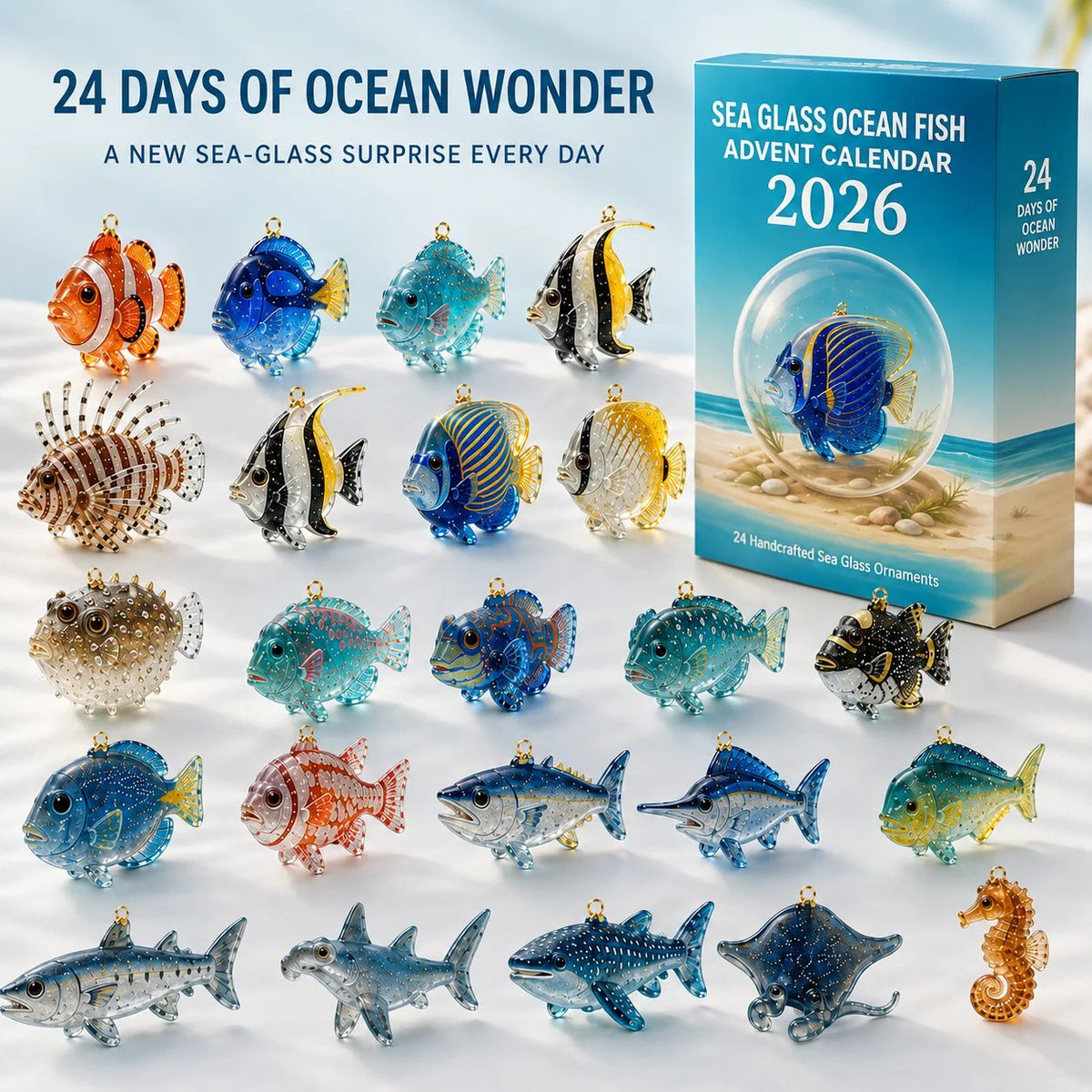 2026 Sea Glass Ocean Fish Advent Calendar – 24 Handcrafted Coastal Ornaments for Christmas Decor 0