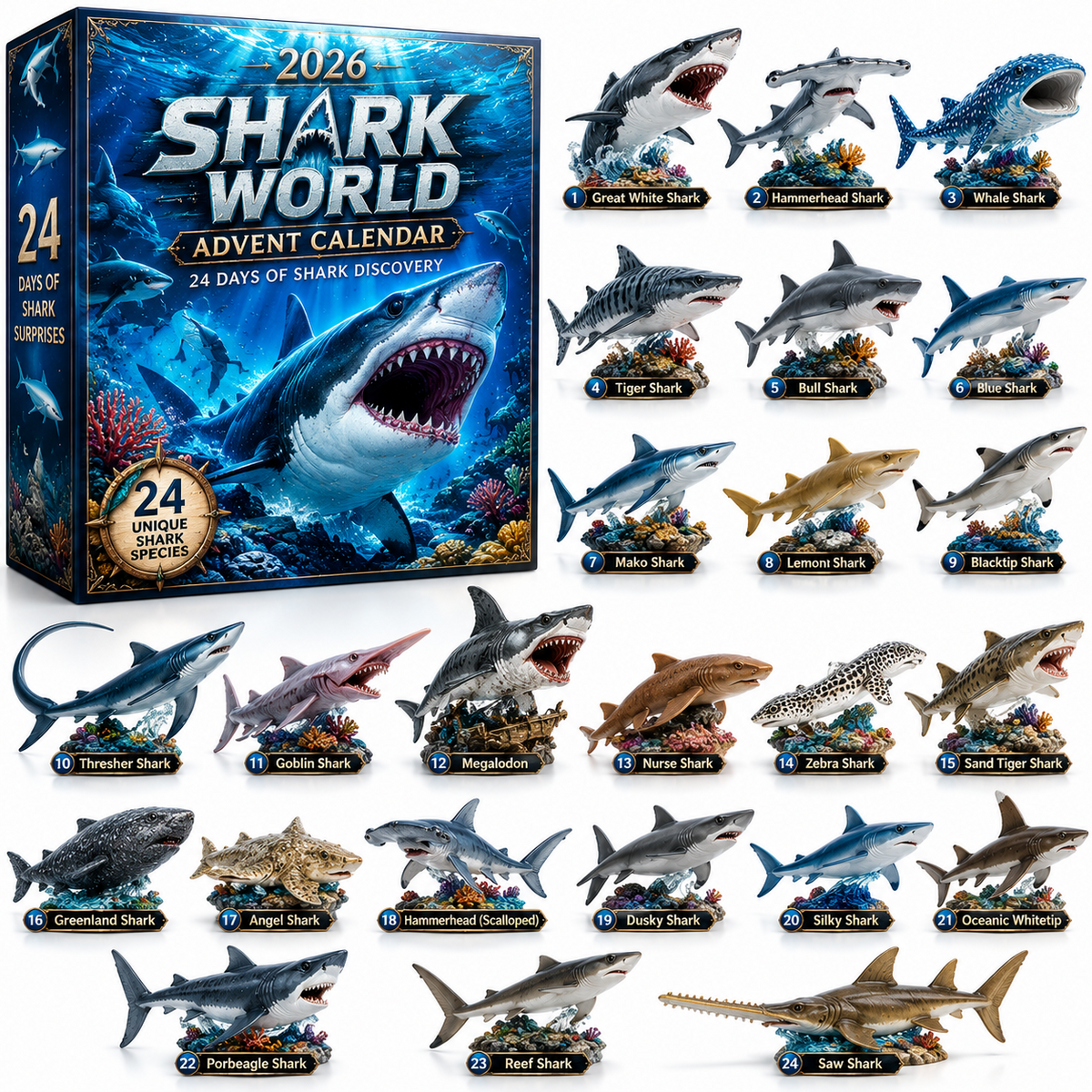 2026 Shark World Advent Calendar - 24 Days of Unique Shark Figures for Fun Discoveries 0