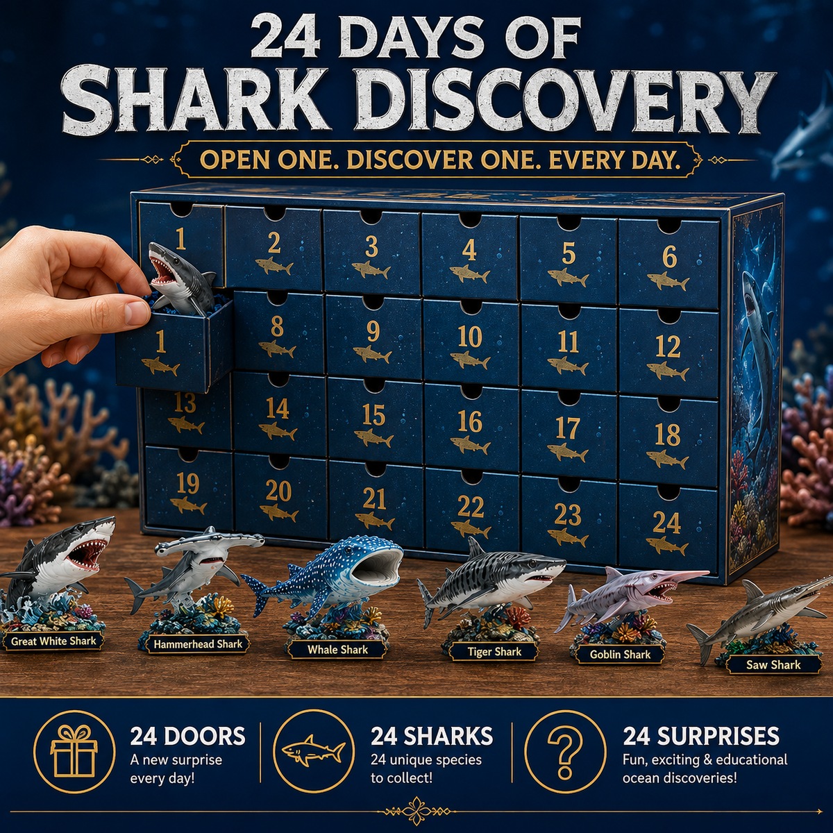 2026 Shark World Advent Calendar - 24 Days of Unique Shark Figures for Fun Discoveries 1
