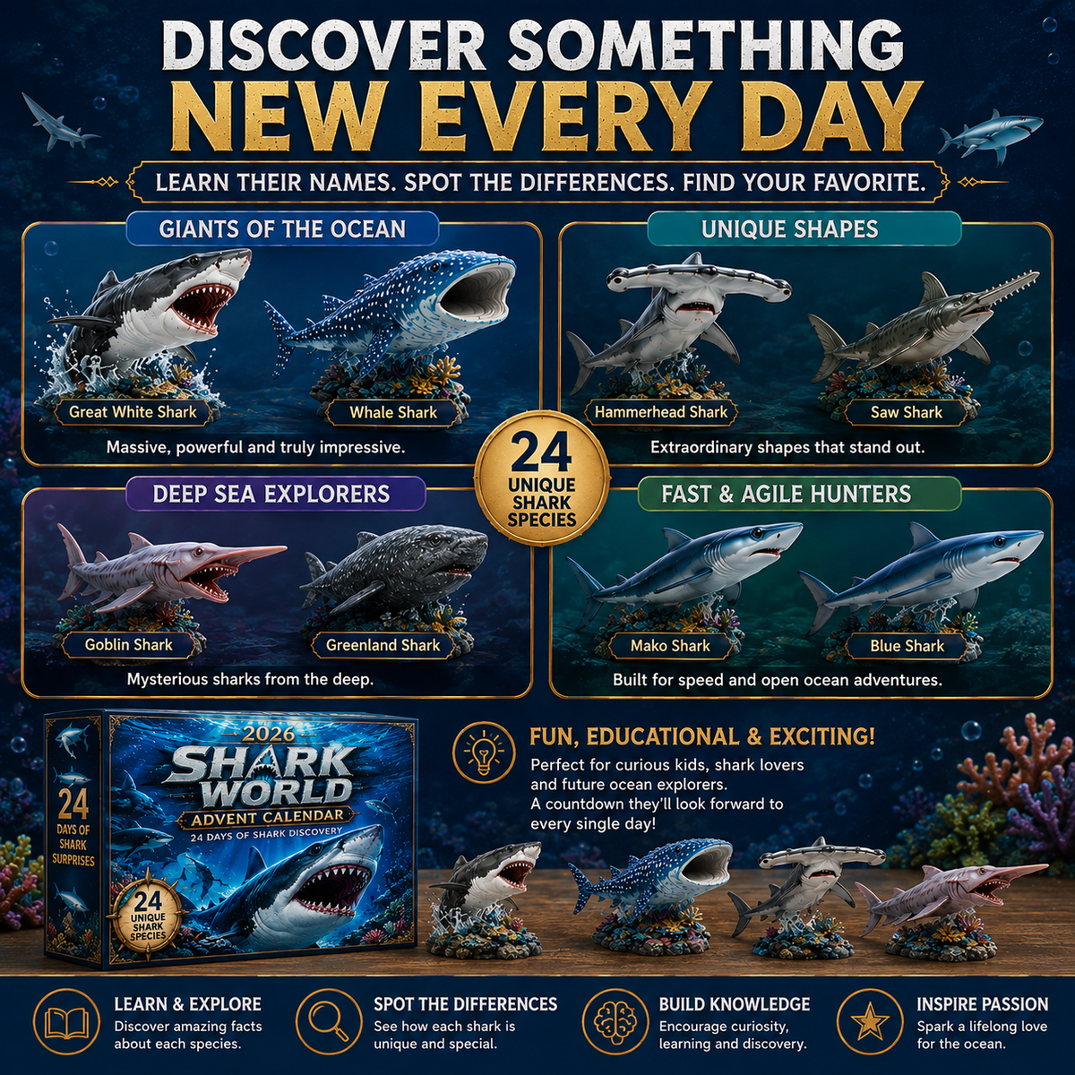 2026 Shark World Advent Calendar - 24 Days of Unique Shark Figures for Fun Discoveries 4