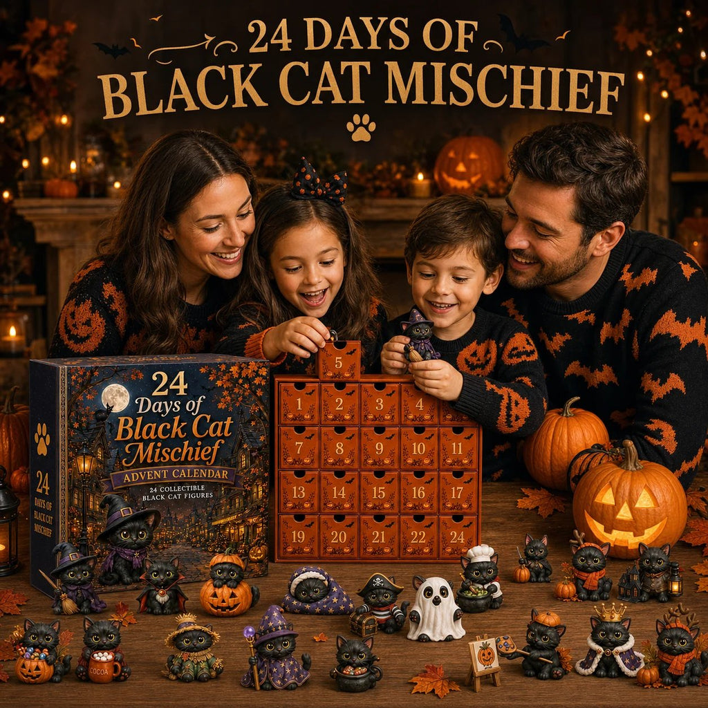 24 Days of Black Cat Mischief Advent Calendar | Halloween Collectible Figurines in Witch, Vampire & Ghost Costumes 2