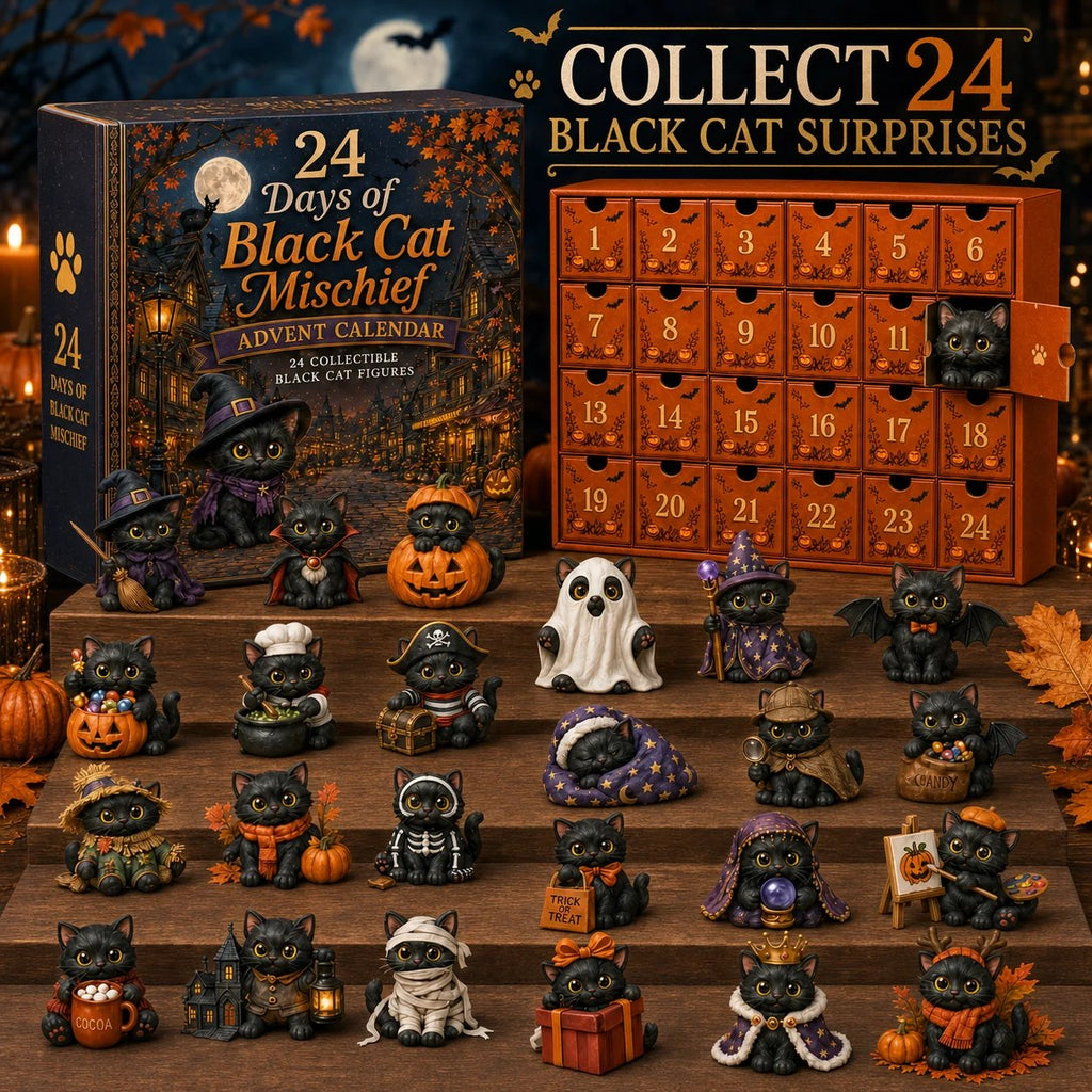 24 Days of Black Cat Mischief Advent Calendar | Halloween Collectible Figurines in Witch, Vampire & Ghost Costumes 4