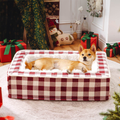 Dog Bed - Tartan Plaid, Supportive Foam Bolsters