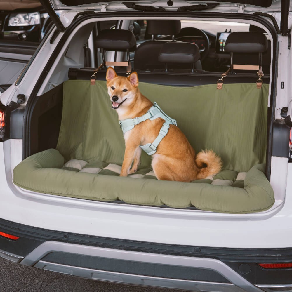 Dog Car Seat Bed with Bolstered Edges & Chessboard Pattern for Travel