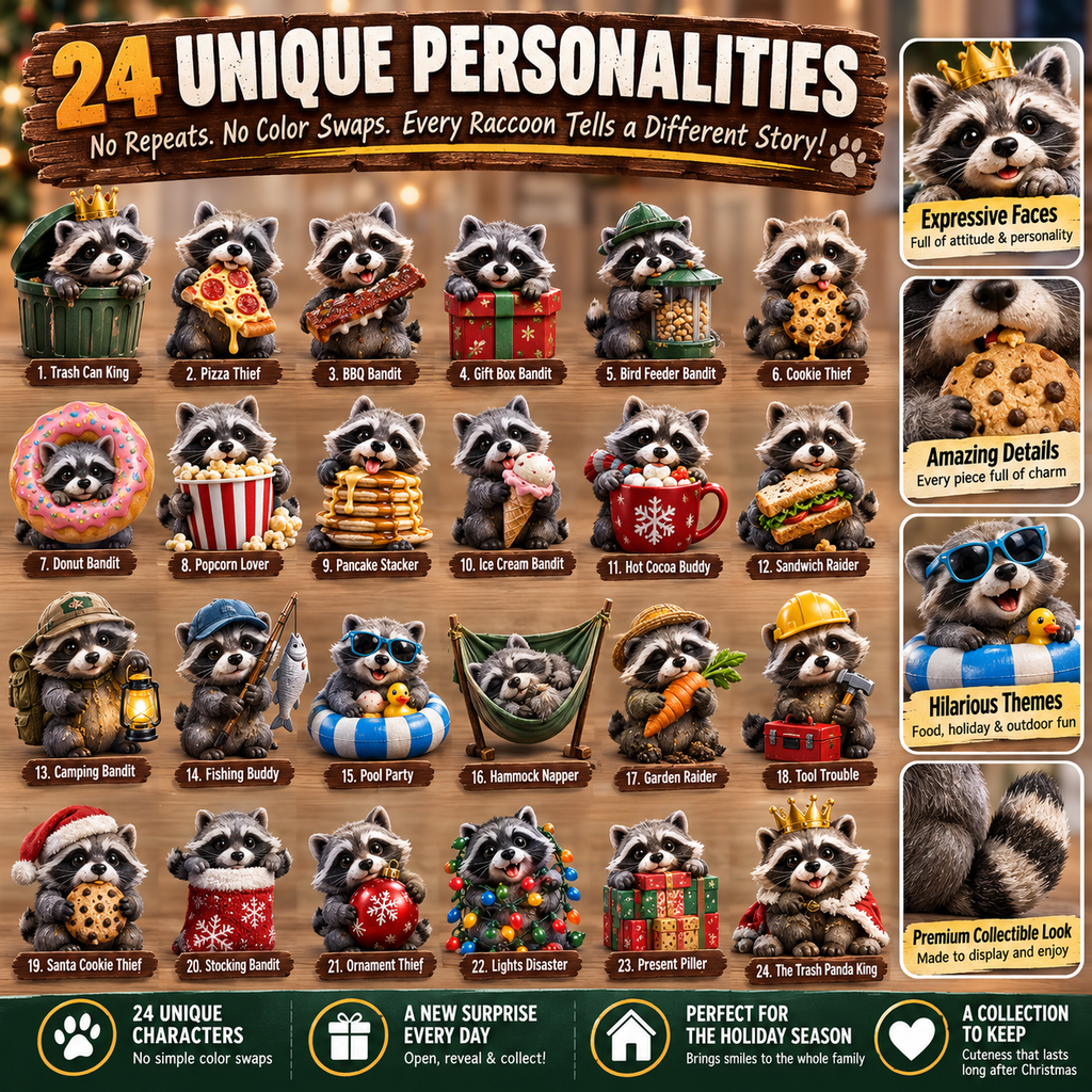 Collectible raccoon figurines from the advent calendar