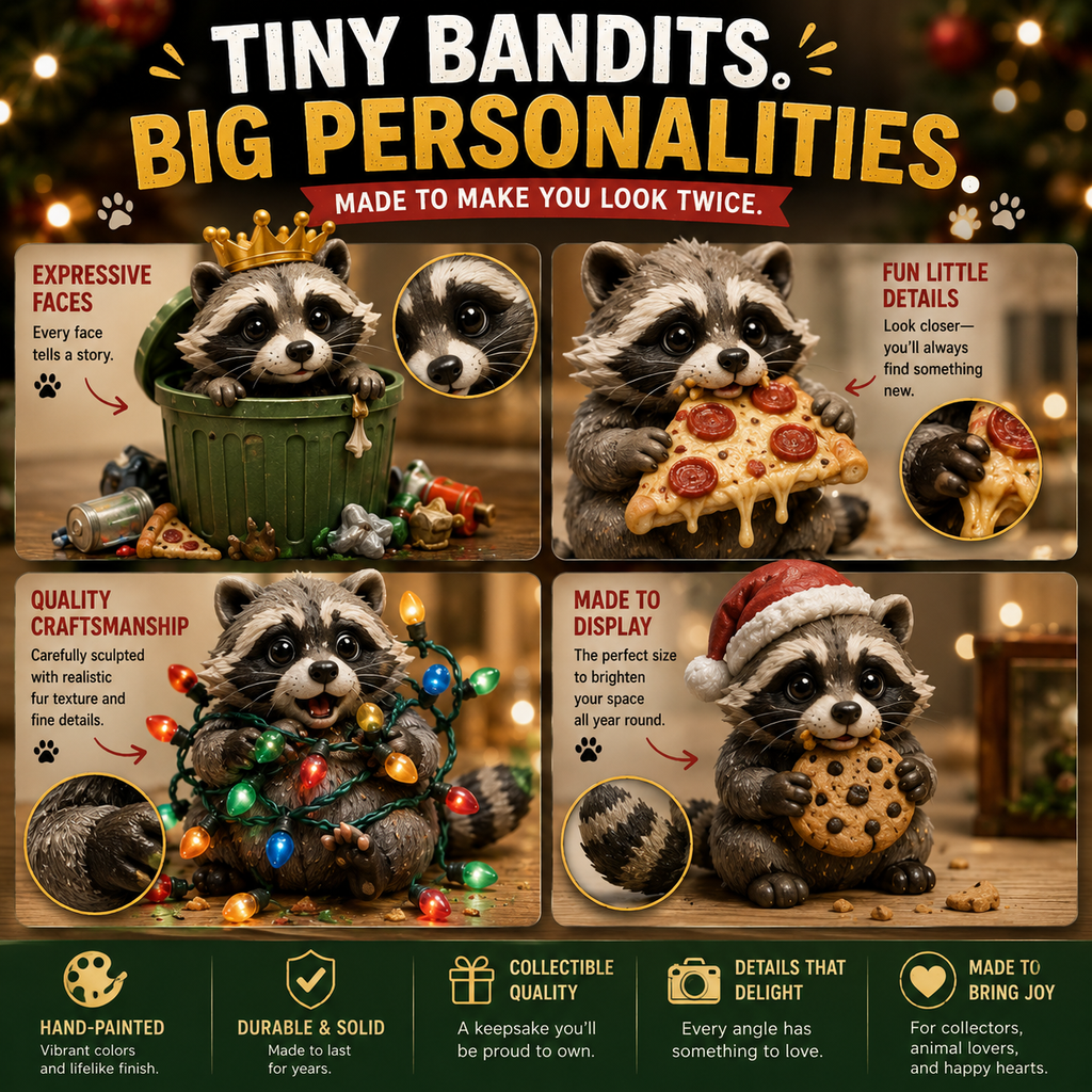 Raccoon figurine detail