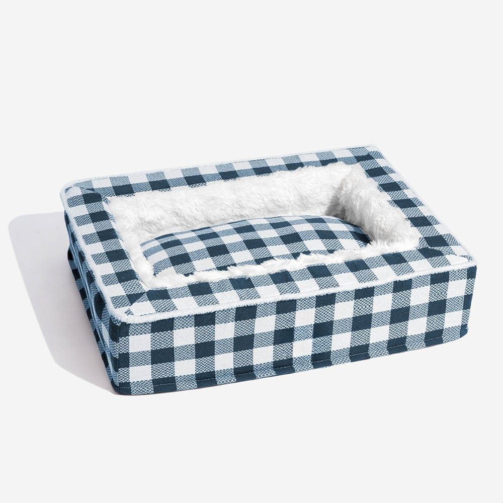 Dog Bed - Tartan Plaid, Supportive Foam Bolsters