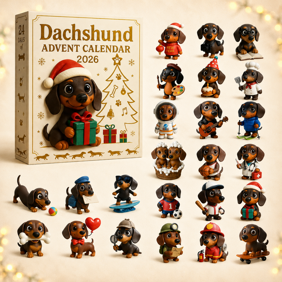 Dachshund advent calendar with 24 numbered doors