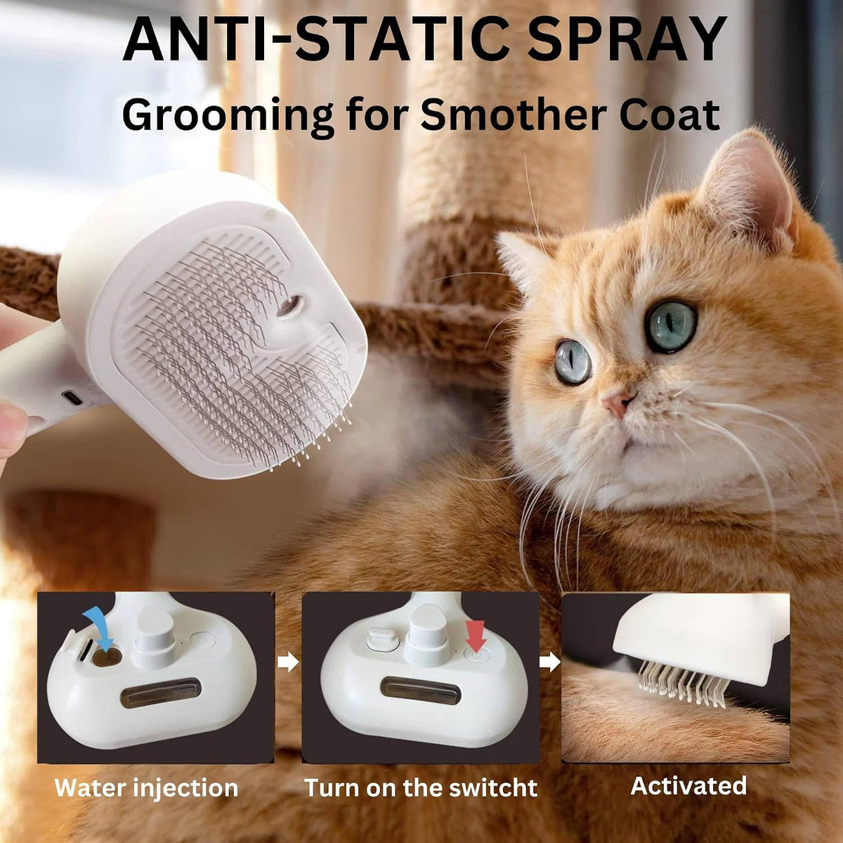 Pet Grooming Brush - Cool Mist, Soft Rubber-Coated Bristles