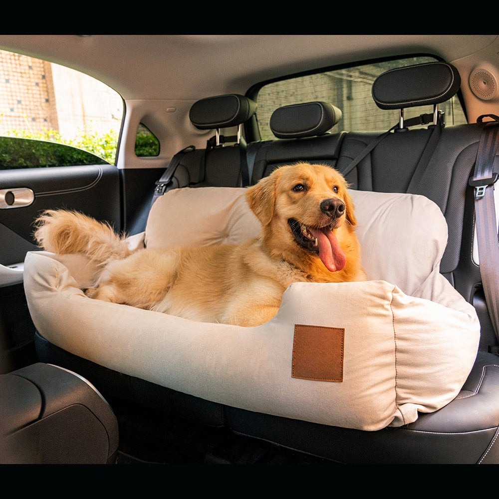 Dog Car Seat Bed - Bolster Design, Three Harness Attachments
