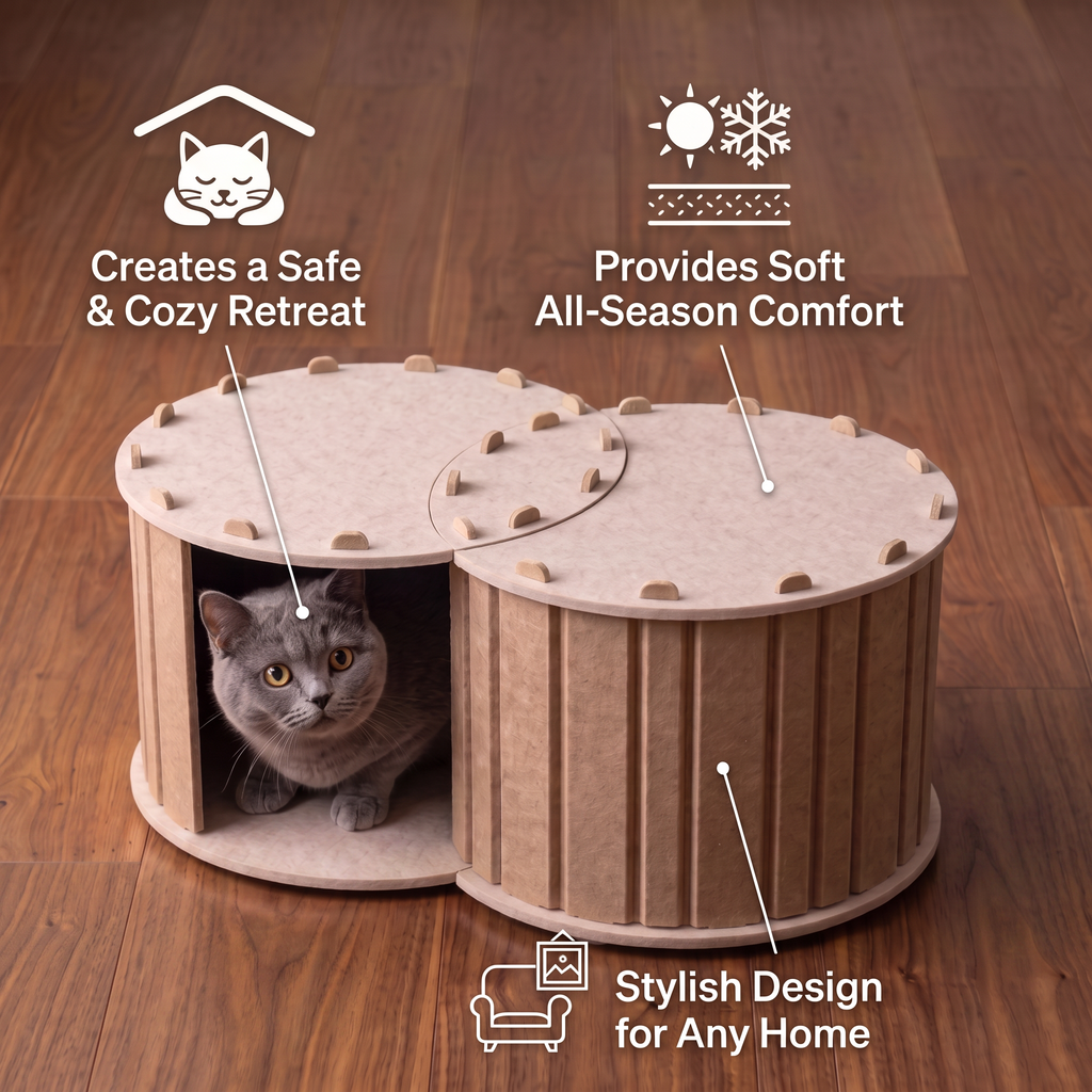 Cat Bed | C-Shaped Cave Design, Built-In Scratcher 2