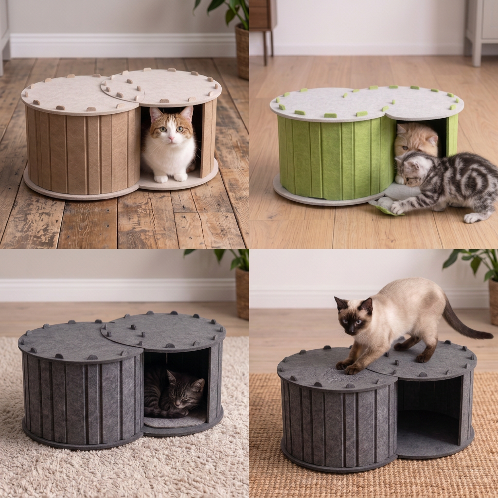 Cat Bed | C-Shaped Cave Design, Built-In Scratcher 3