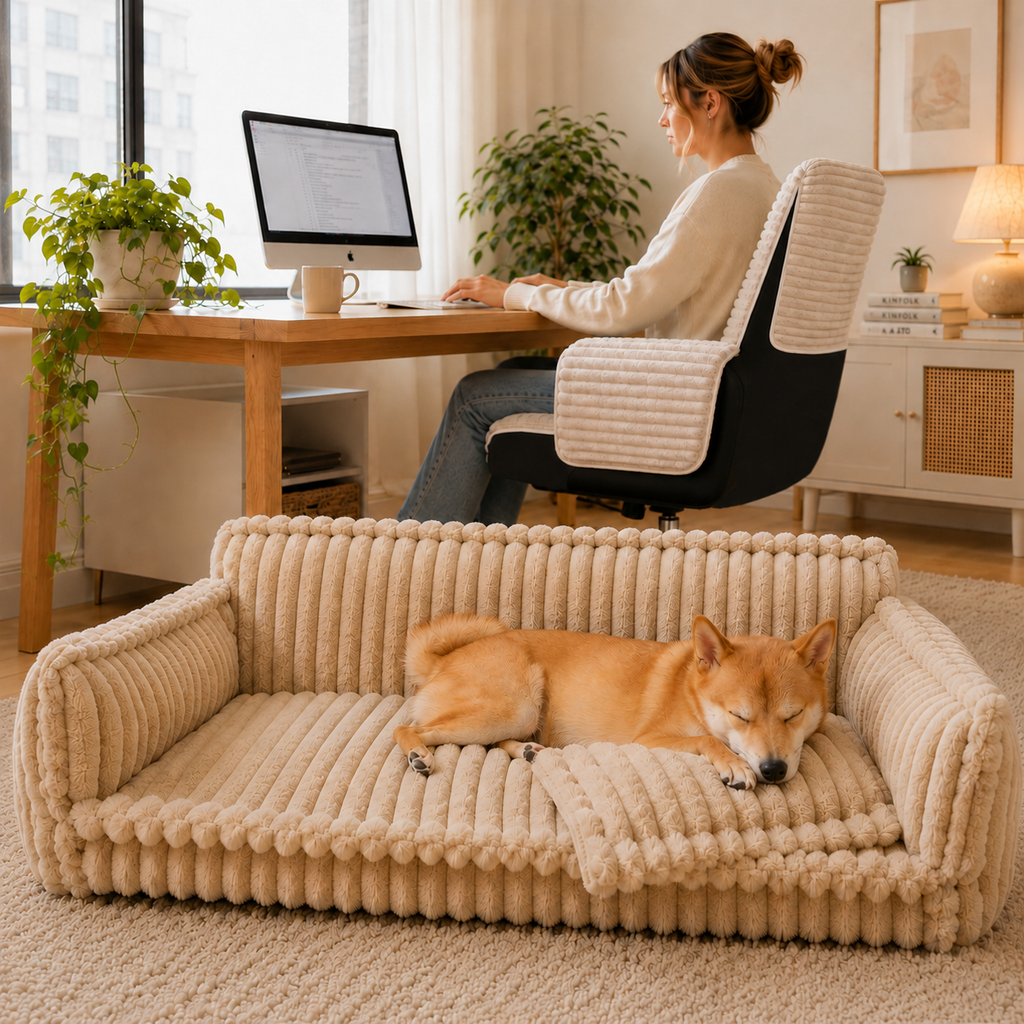 Fluffy Orthopaedic Dog Bed with Headrest