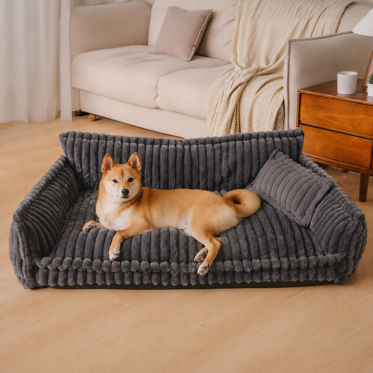 Fluffy Orthopaedic Dog Bed with Headrest