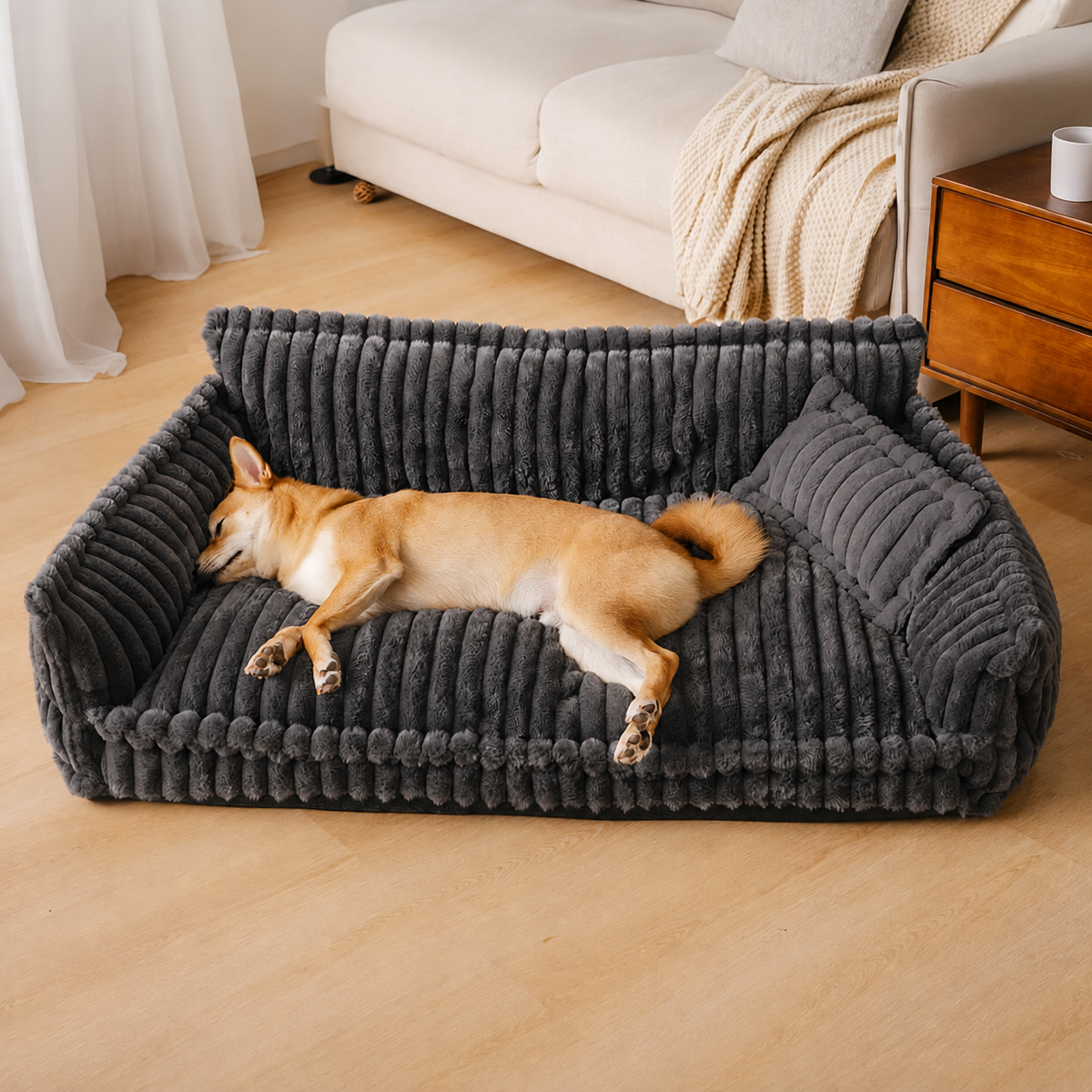 Fluffy Orthopaedic Dog Bed with Headrest