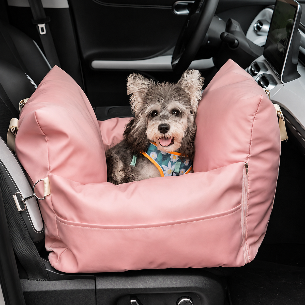 Dog Car Travel Bed with Adjustable Safety Leashes