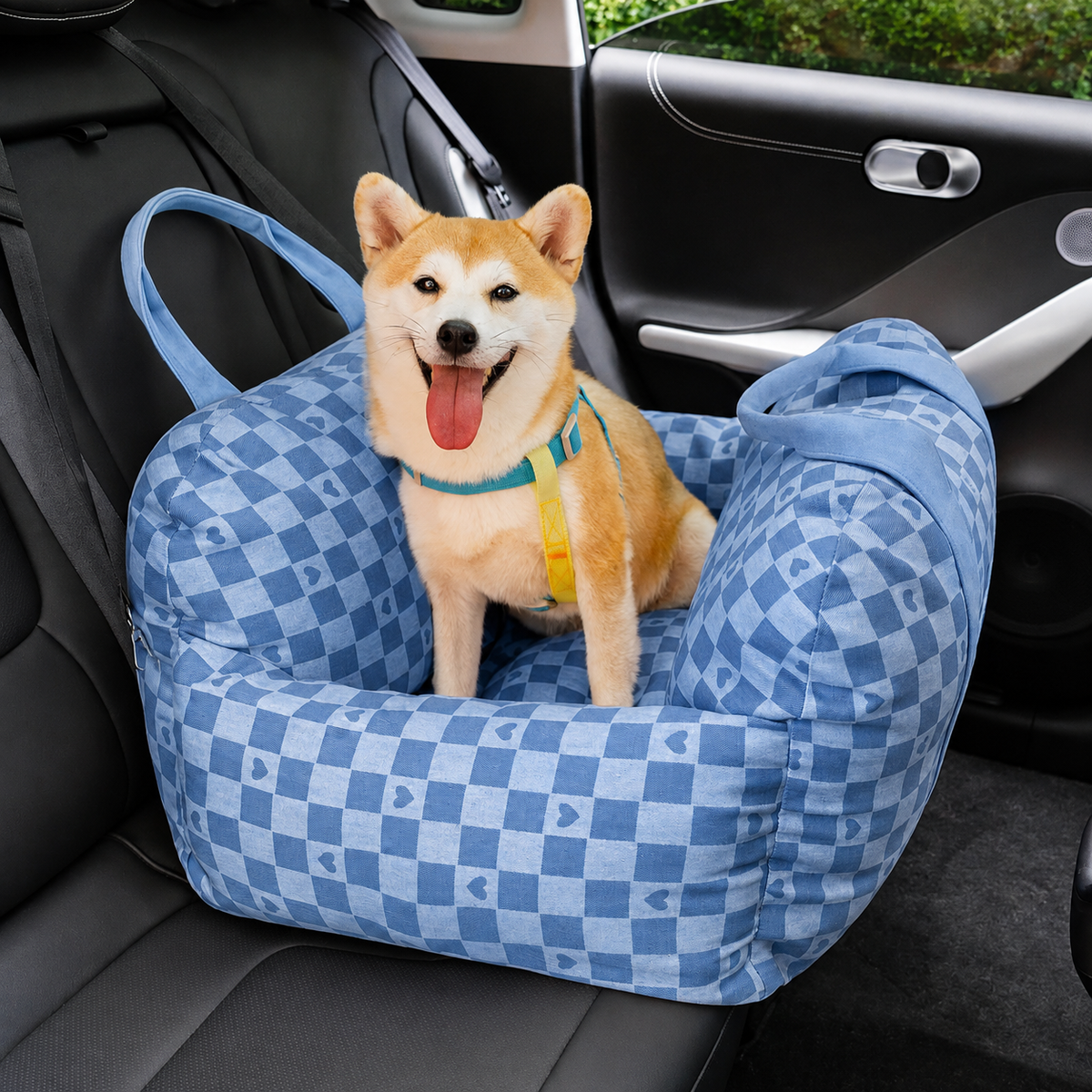 Dog Car Travel Bed with Adjustable Safety Leashes