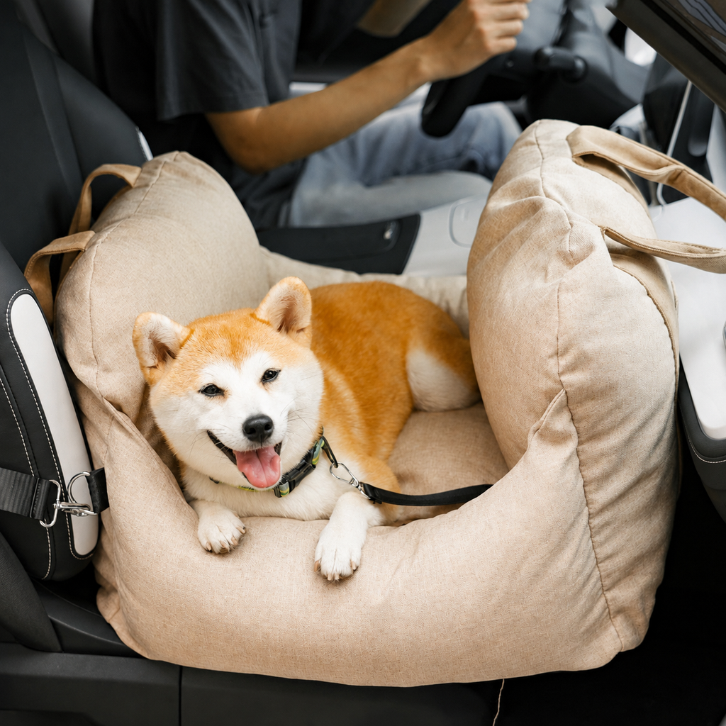 Dog Car Travel Bed with Adjustable Safety Leashes