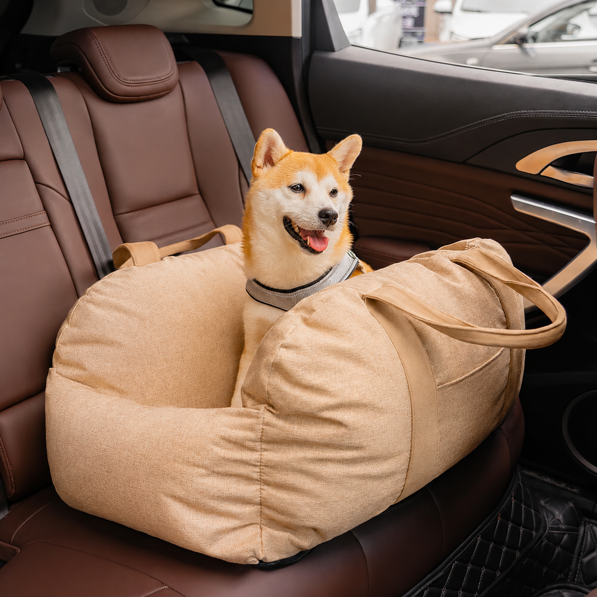 Dog Car Travel Bed with Adjustable Safety Leashes