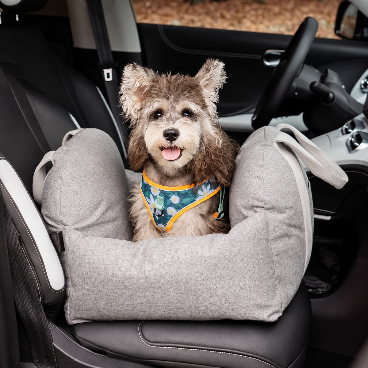 Dog Car Travel Bed with Adjustable Safety Leashes