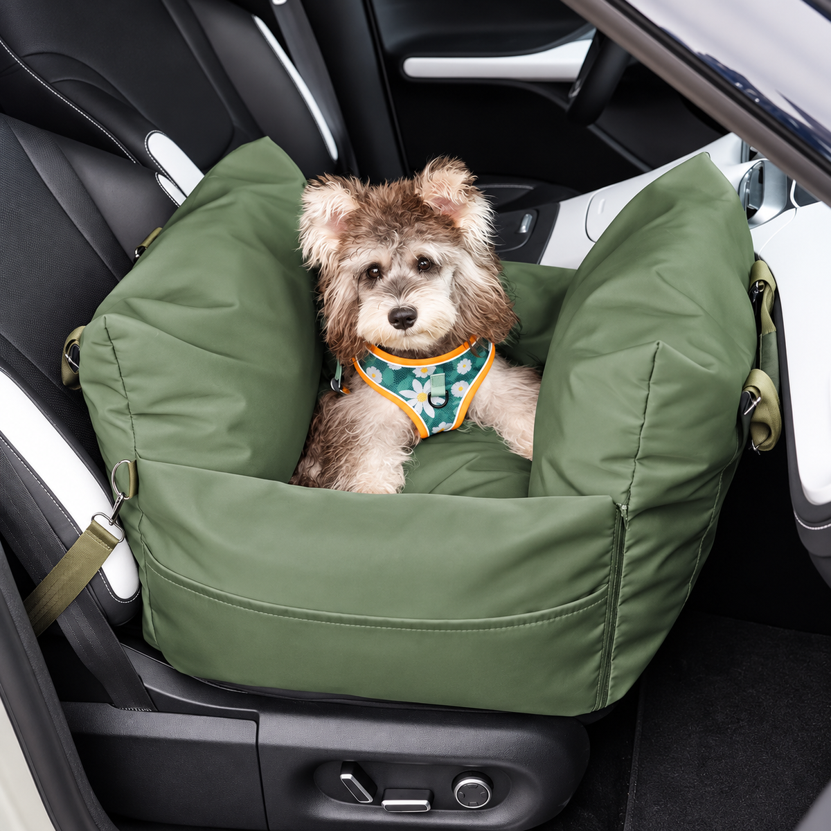 Dog Car Travel Bed with Adjustable Safety Leashes
