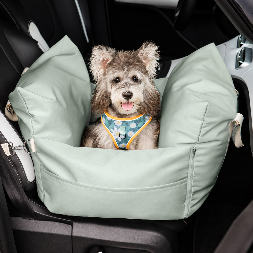 Dog Car Travel Bed with Adjustable Safety Leashes