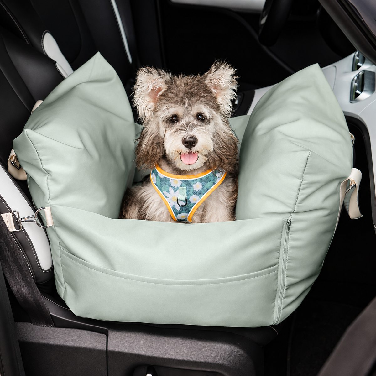 Dog Car Travel Bed with Adjustable Safety Leashes