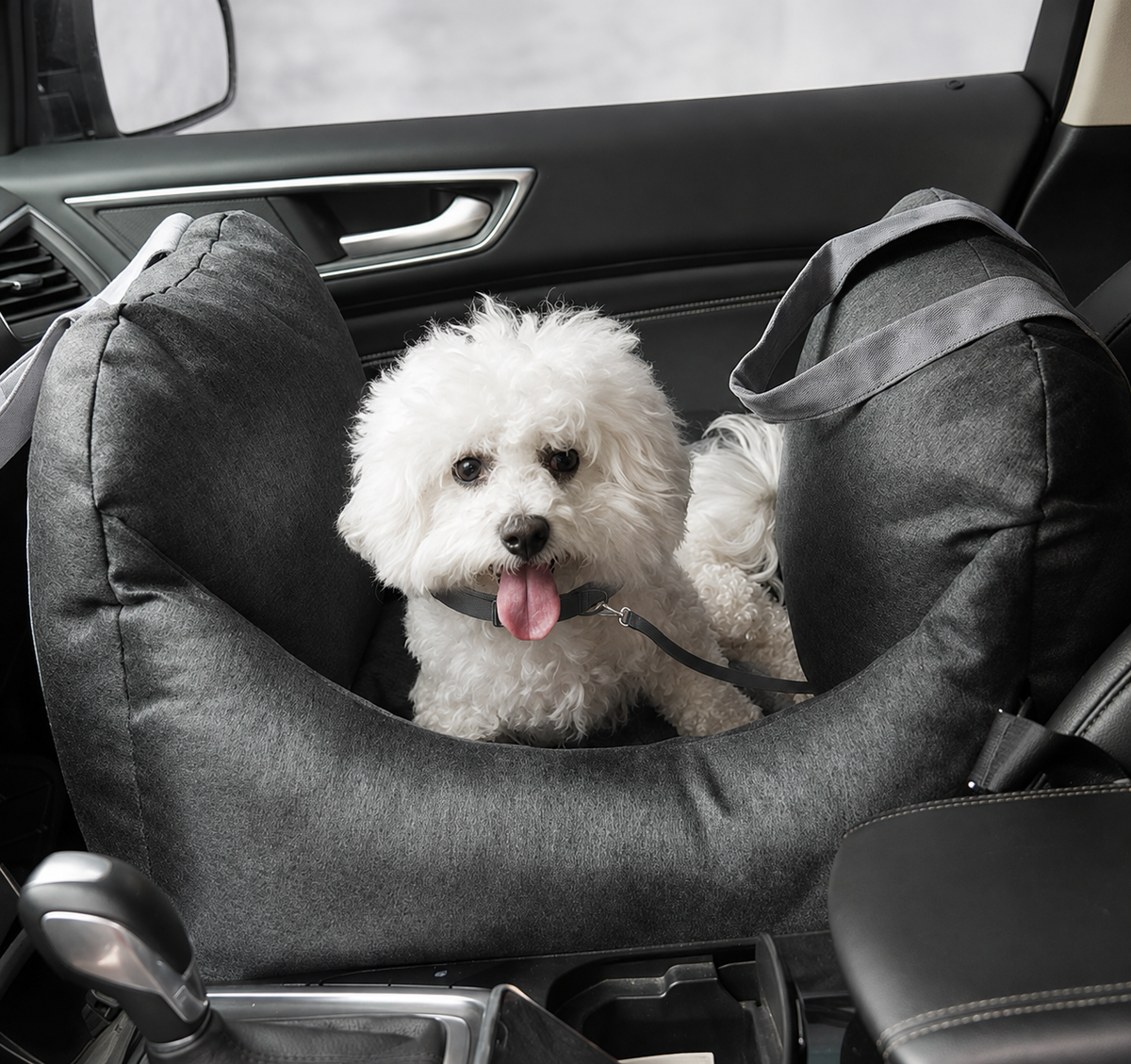 Dog Car Travel Bed with Adjustable Safety Leashes