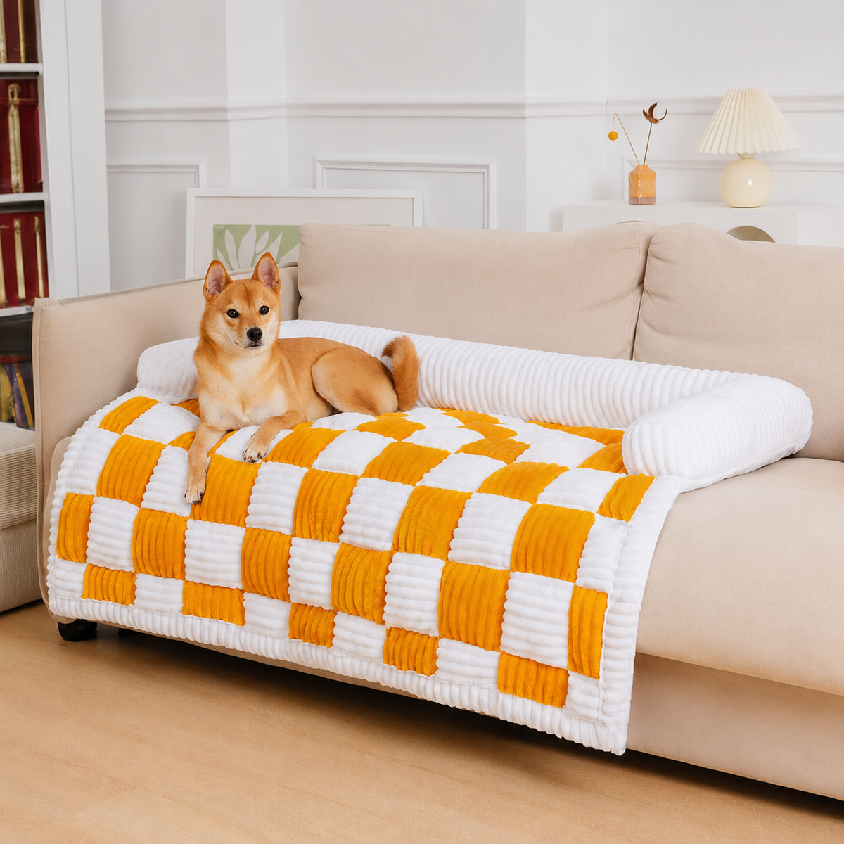 Plaid Dog Mat | Cushioned Cotton Squares, Anti-Slip Base