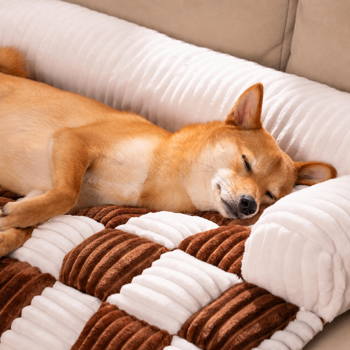 Plaid Dog Mat | Cushioned Cotton Squares, Anti-Slip Base