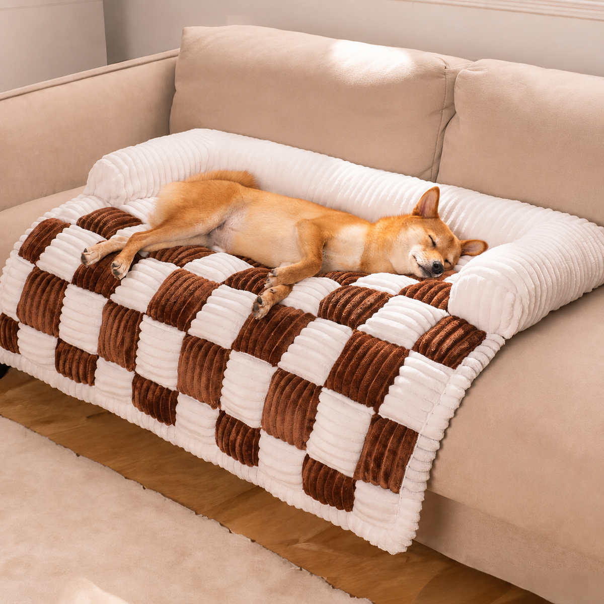 Plaid Dog Mat | Cushioned Cotton Squares, Anti-Slip Base