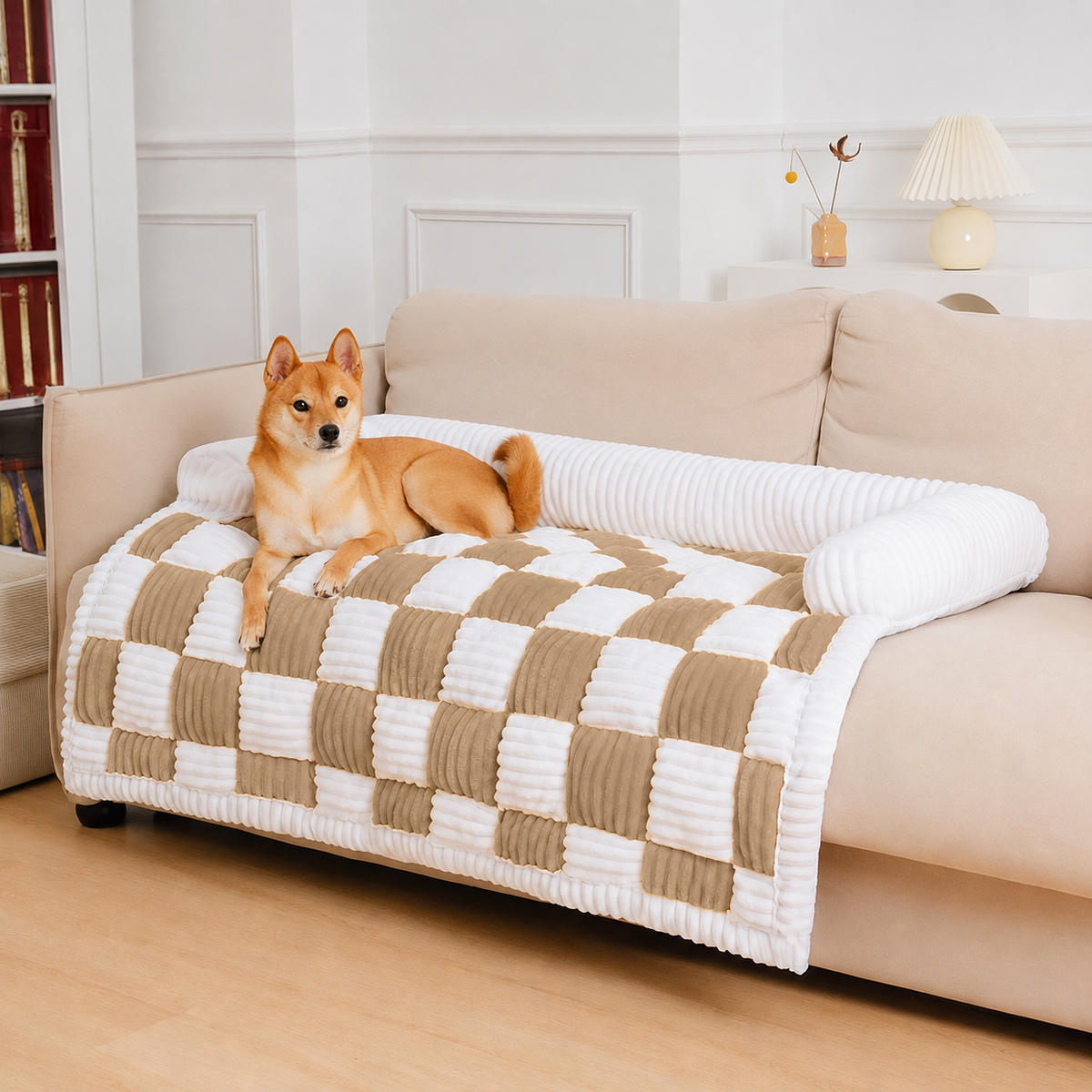 Plaid Dog Mat | Cushioned Cotton Squares, Anti-Slip Base