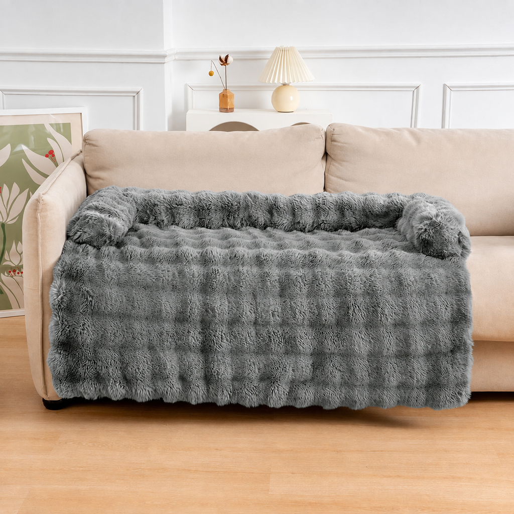 Fluffy Plush Dog Bed Mat with Non-Slip Bottom