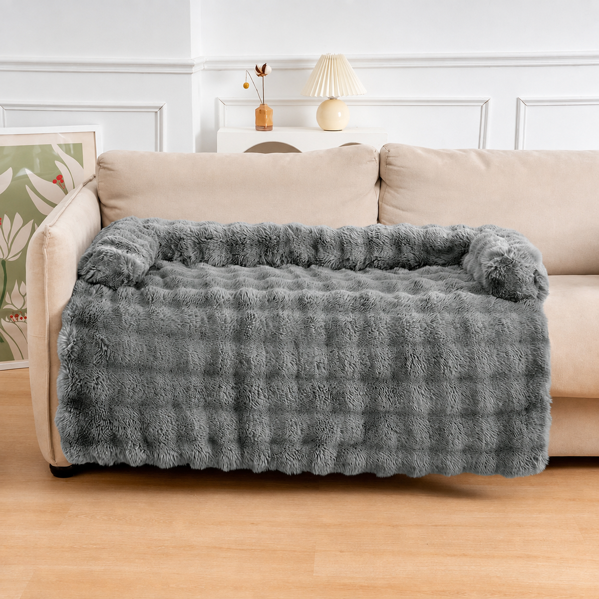 Fluffy Plush Dog Bed Mat with Non-Slip Bottom